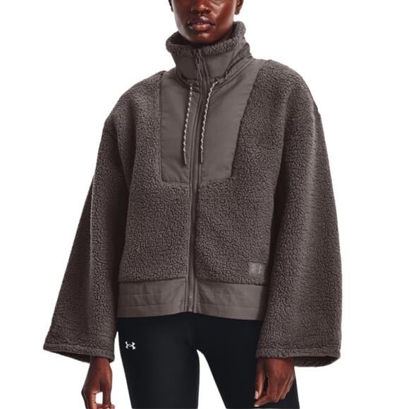 NWT Under Armour Cozy Sporty Legacy Sherpa Full Zip Gray Jacket Size Large - Picture 1 of 8